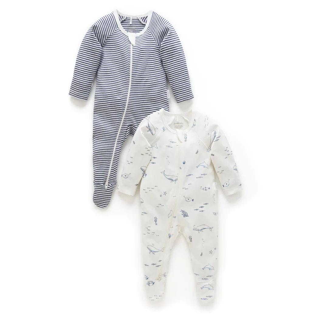 Purebaby 2 Pack Zip Growsuit